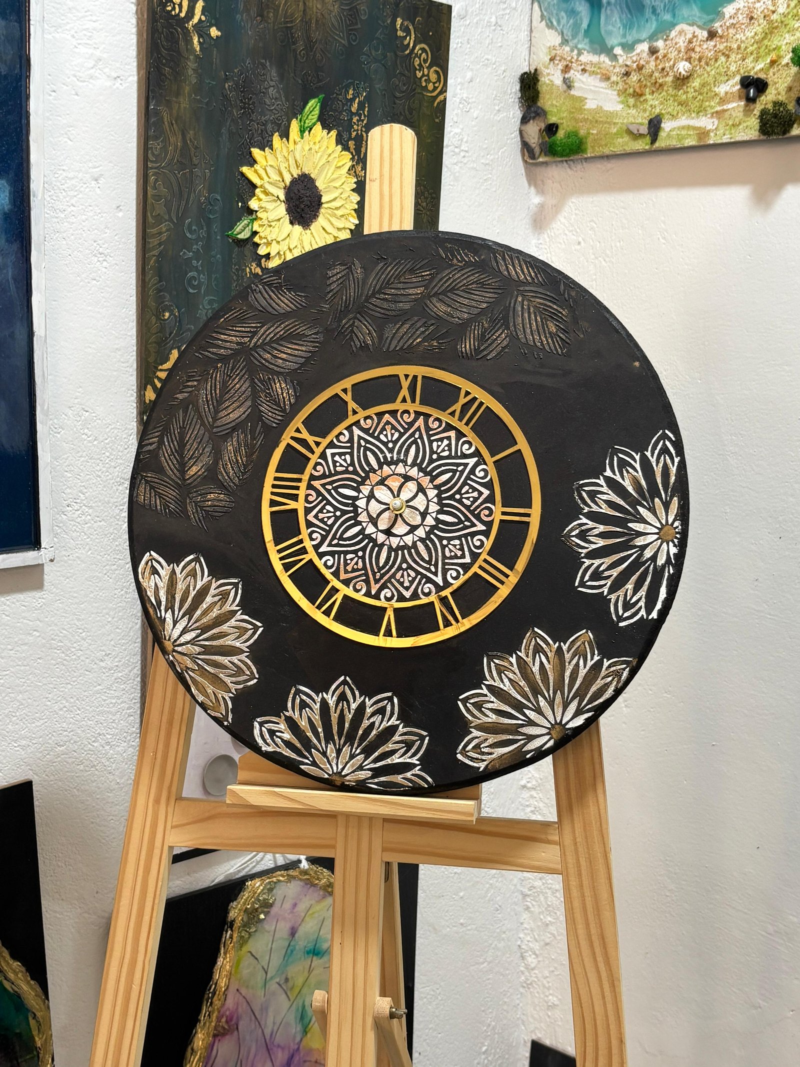 16 Inch Block Stencil Art Resin Wall Clock